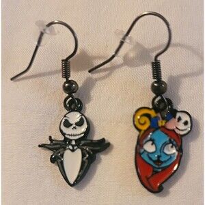 Nightmare Before Christmas Jack Skellington & Sally Dangle French Wire Earrings